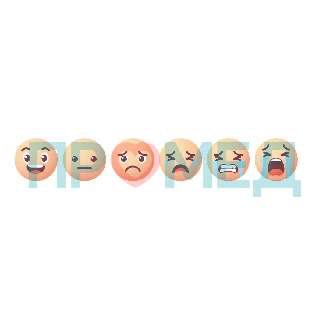Изображение шкалы FACES с 6 лицами, показывающими нарастающую боль.