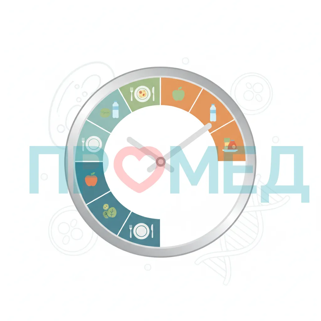 Часы с циферблатом, показывающие время приемов пищи.