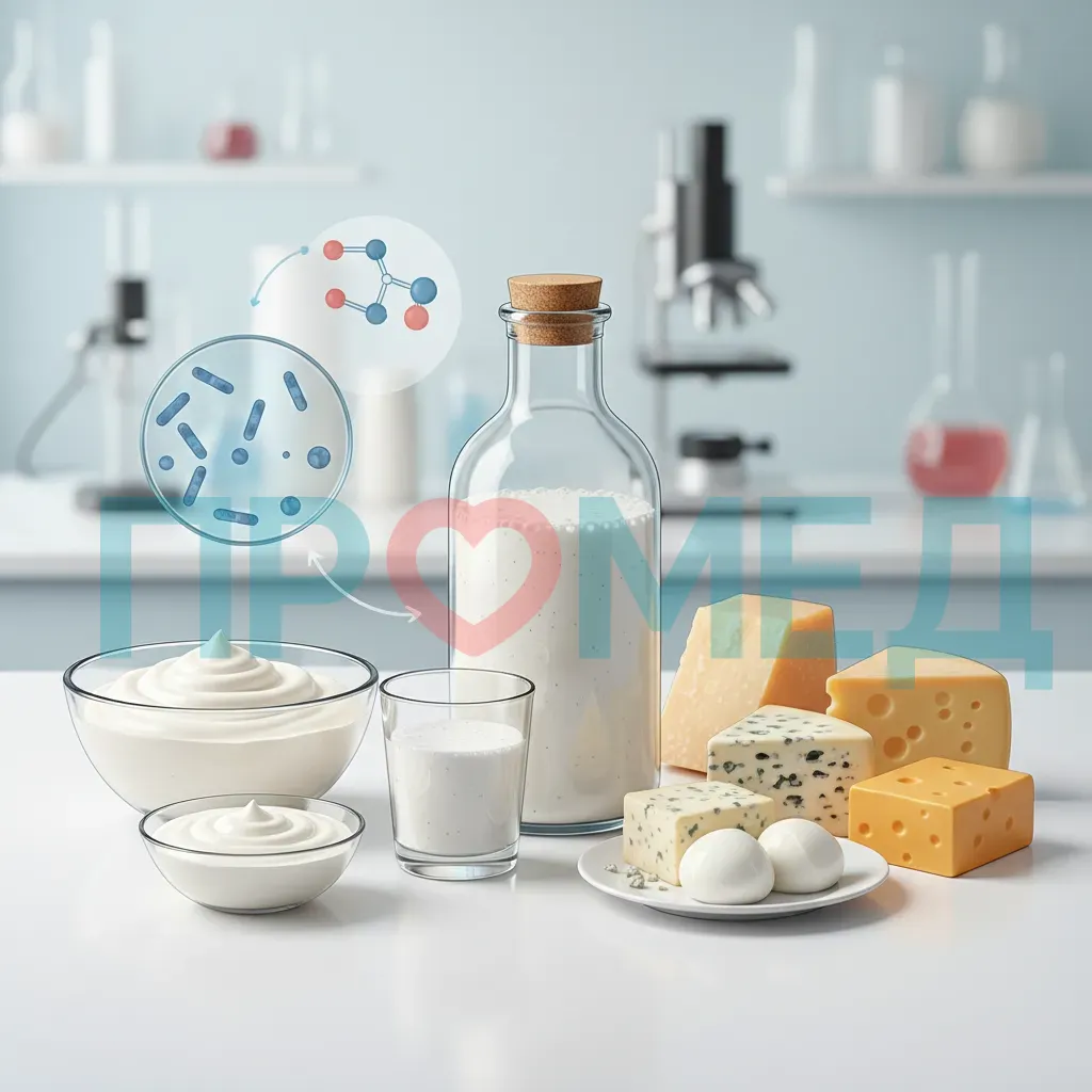 Разнообразные ферментированные молочные продукты: иогурт, кефир, сыр.