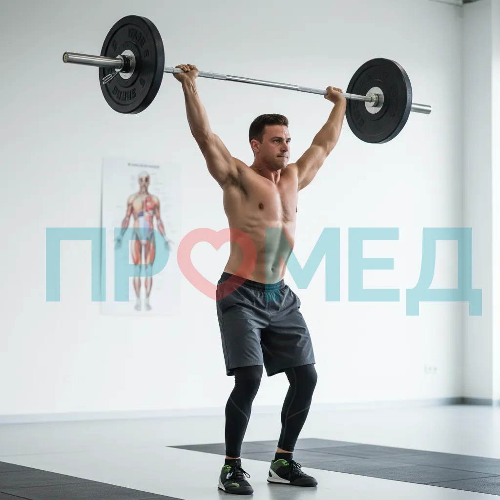 Мужчина поднимает штангу