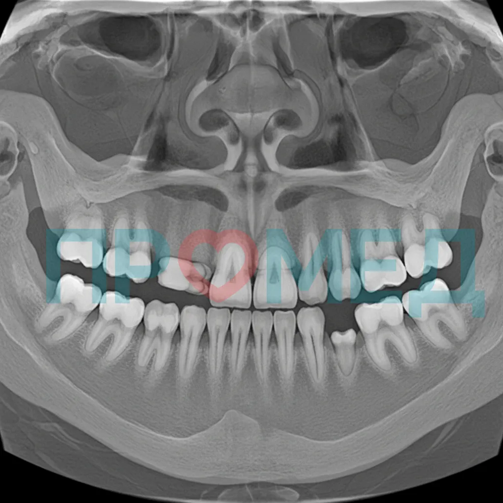 Снимок CBCT, показывающий ретинированный клык.