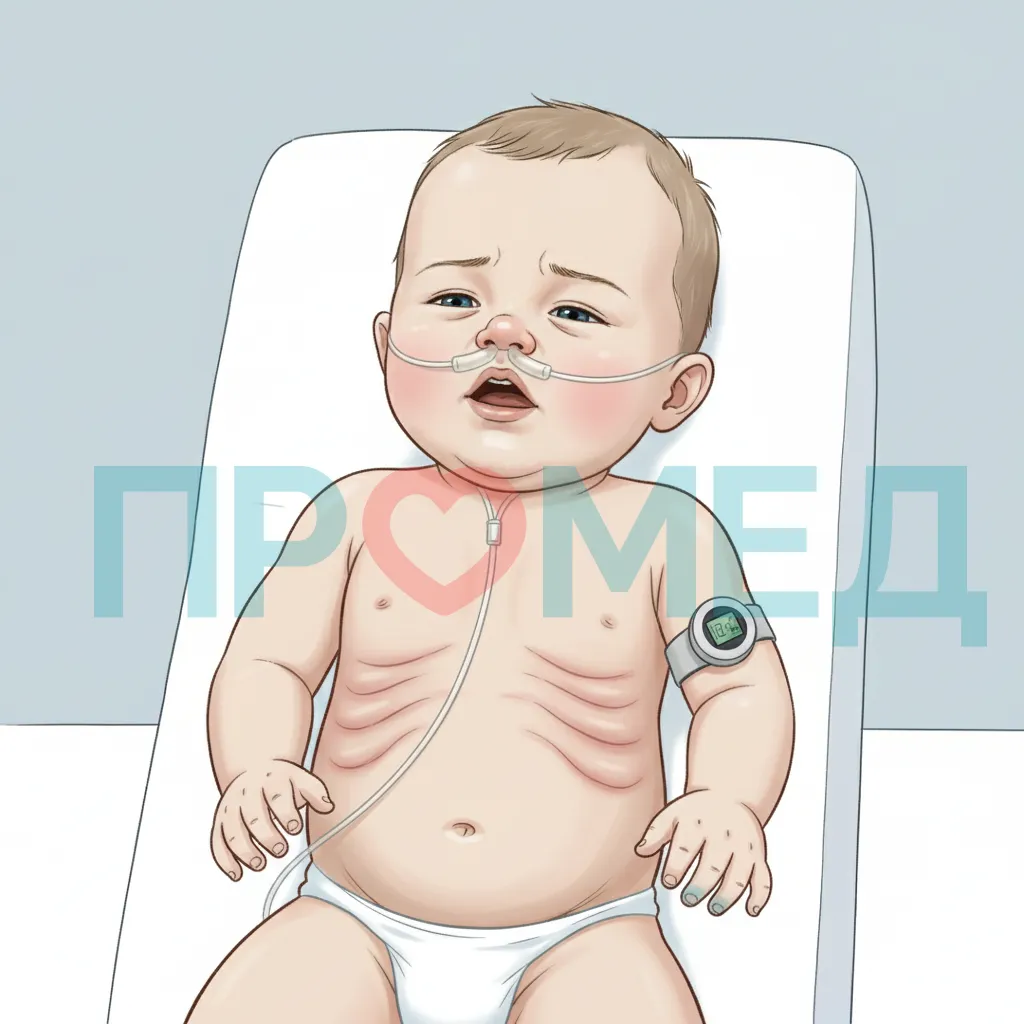 Ребенок с одышкой и западением межреберий.