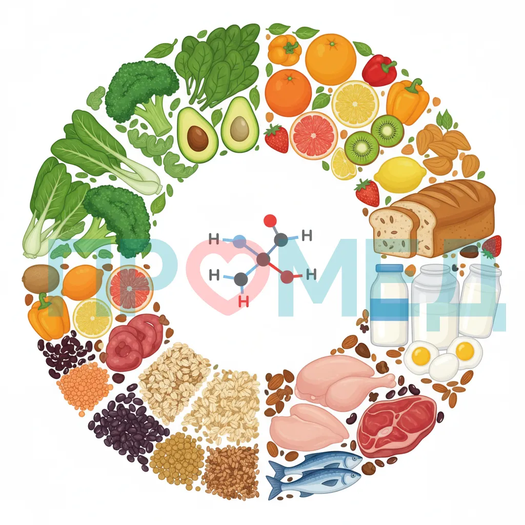 Разнообразные продукты питания, каждый из которых является источником разных водорастворимых витаминов.