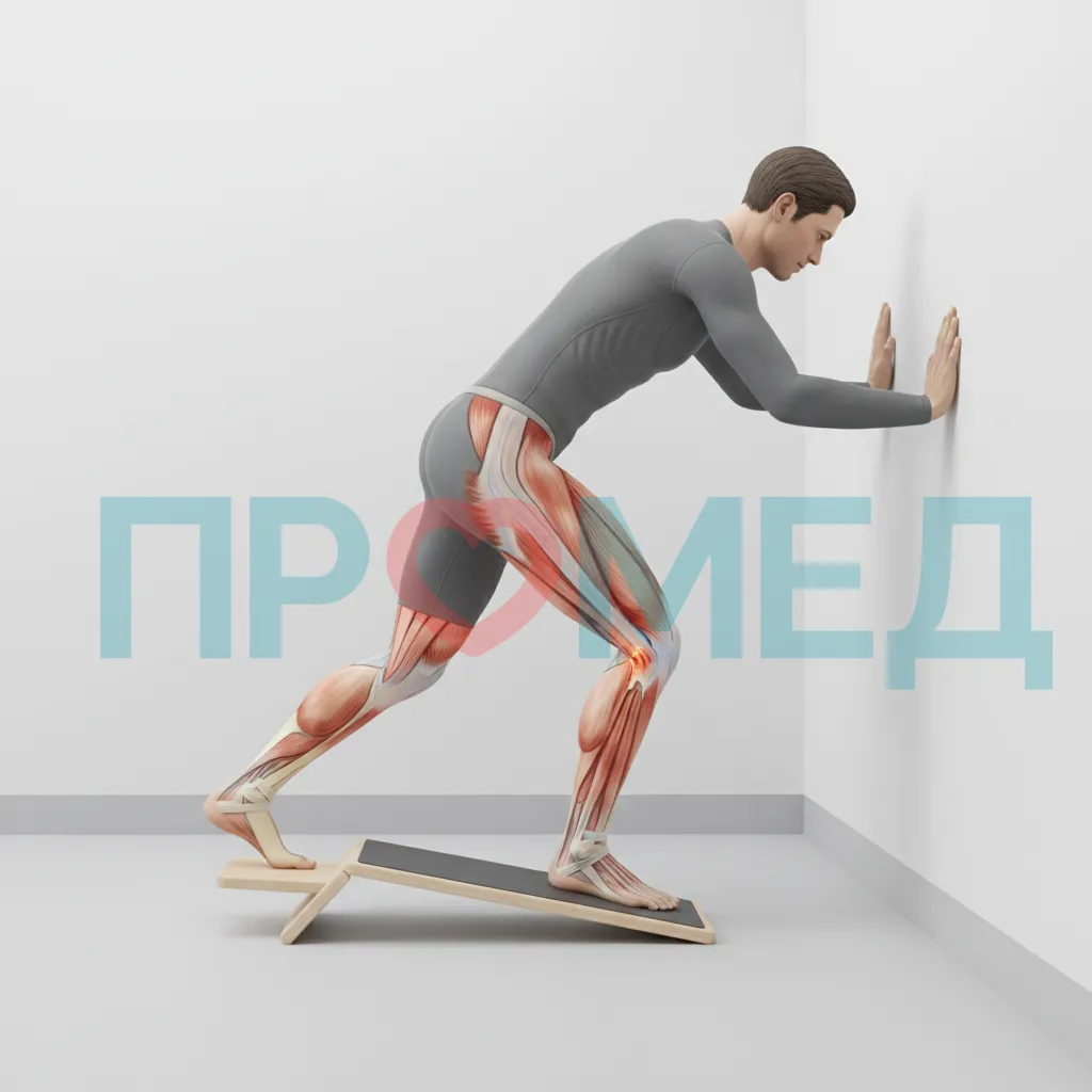 Человек выполняет упражнение на растяжку икроножной мышцы