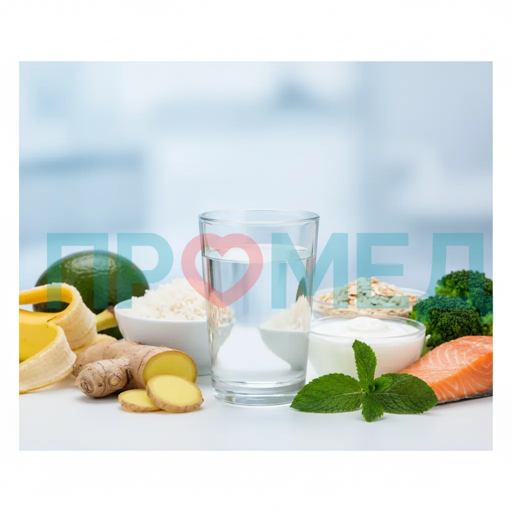 Стакан воды и полезные продукты для желудка