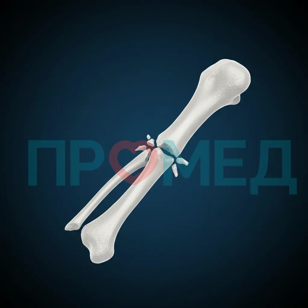 Изображение 3D-реконструкции КТ плечевой кости с переломом.