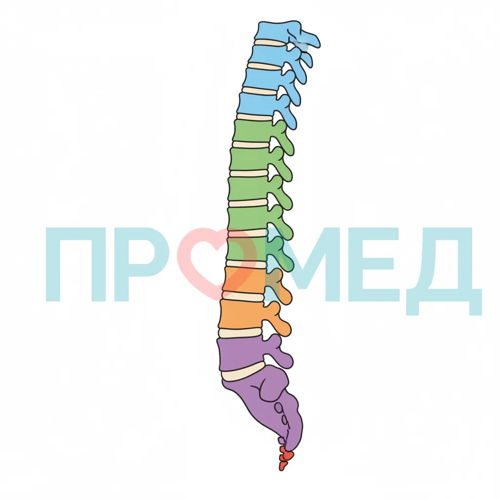  Схематичное изображение позвоночника с указанием отделов 