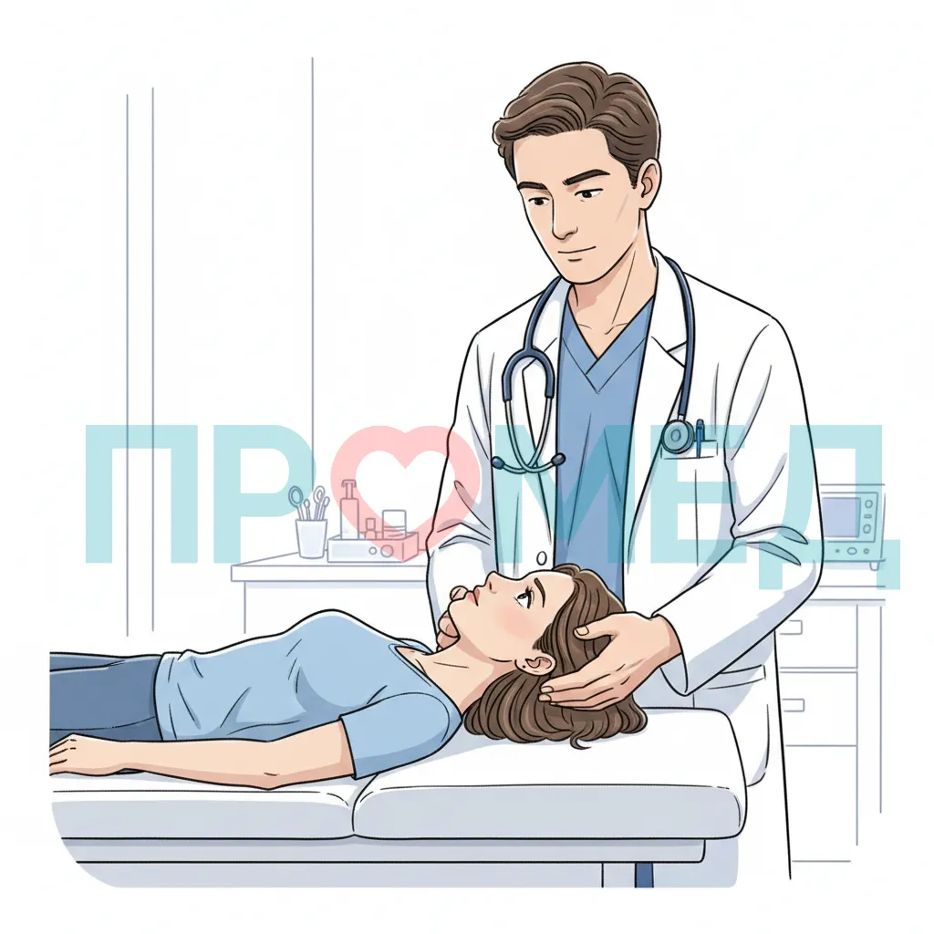 Врач выполняет маневр Дикса-Холлпайка для диагностики ДППГ 