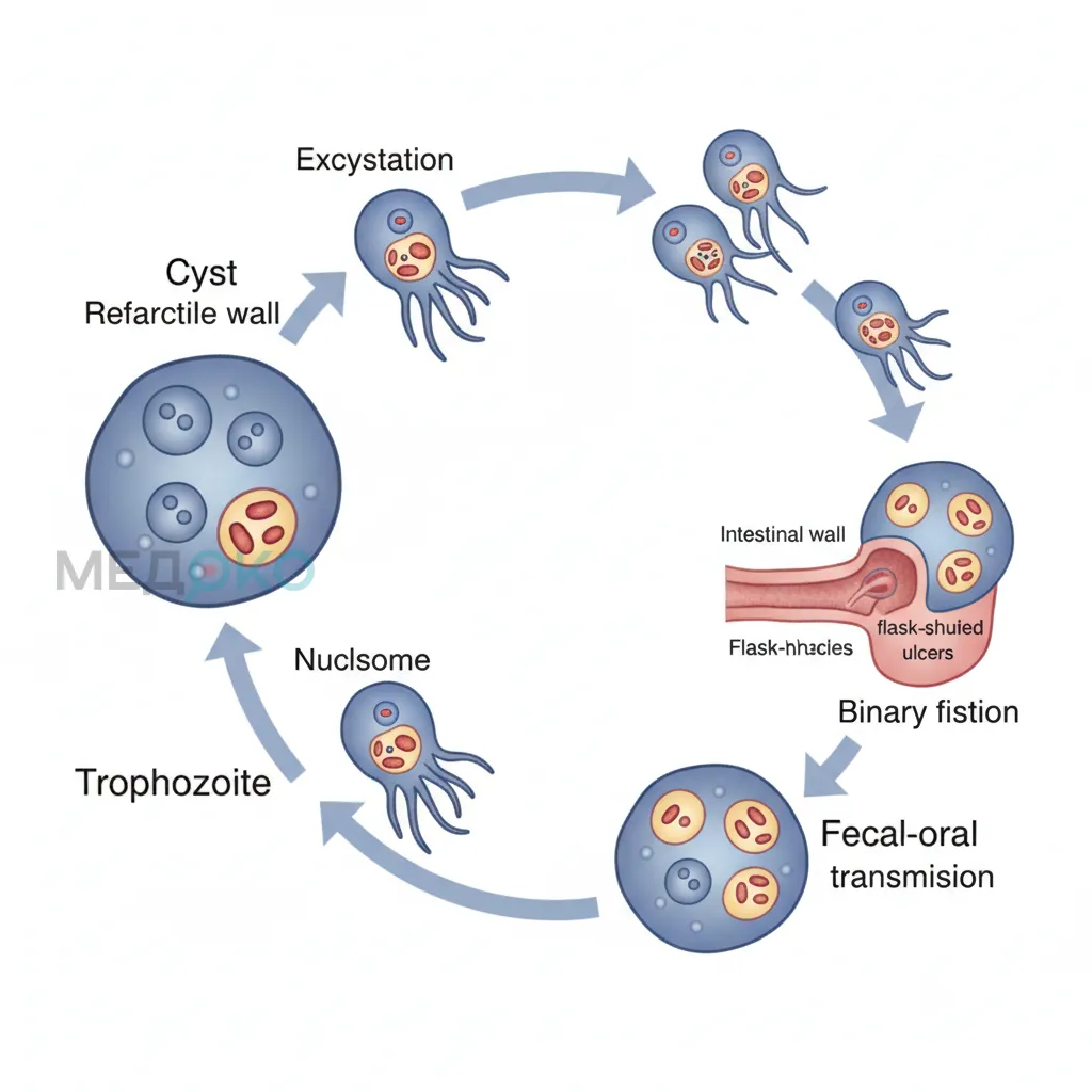 Жизненный цикл амебы Entamoeba histolytica