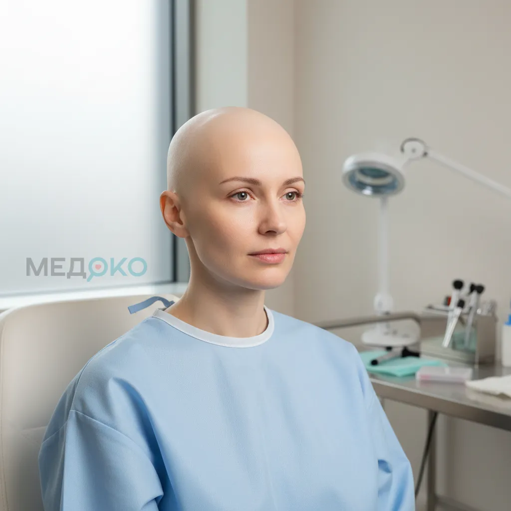 Пациент с полной потерей волос на голове