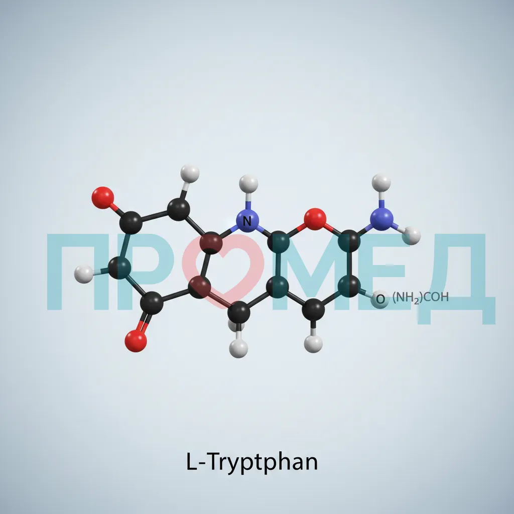 Молекулярная структура L-триптофана с индольным кольцом. 