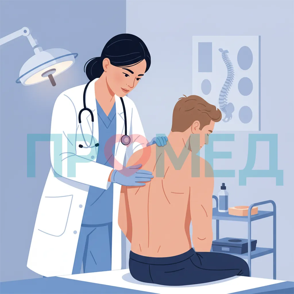 Врач осматривает спину пациента