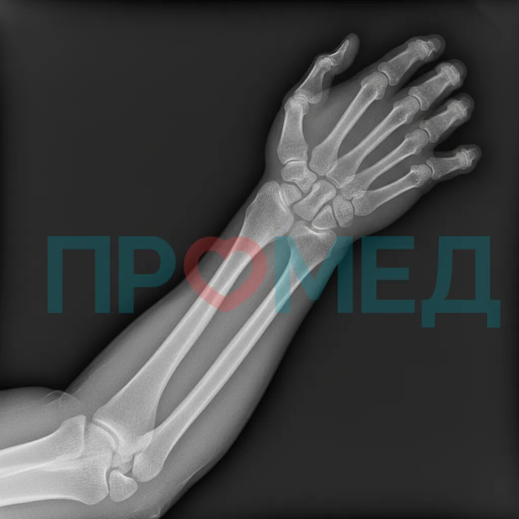Рентгеновский снимок конечности с видимой деформацией.