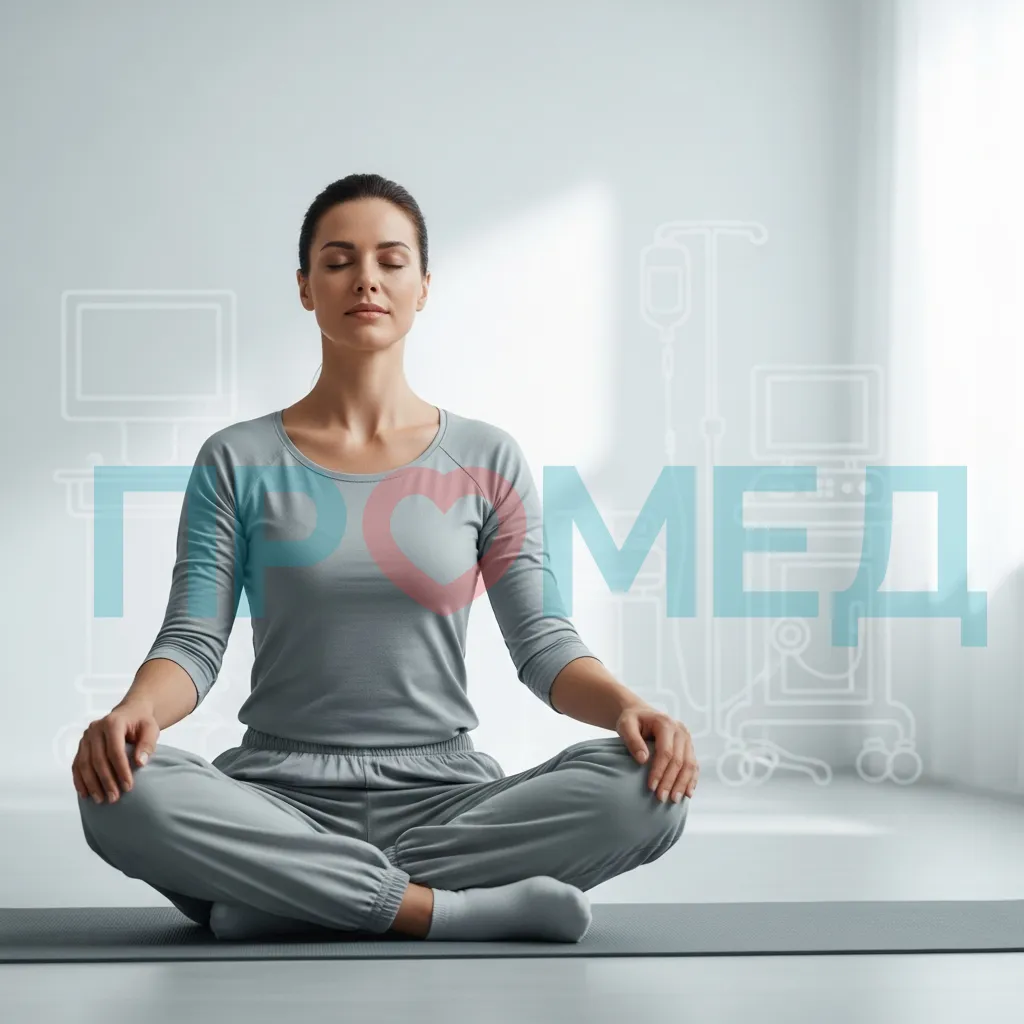 Женщина занимается дыхательной гимнастикой