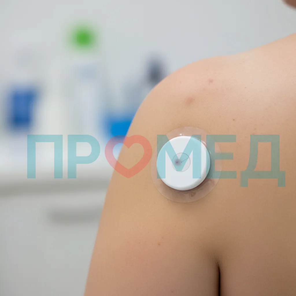 Прибор для непрерывного мониторинга глюкозы, прикрепленный к руке