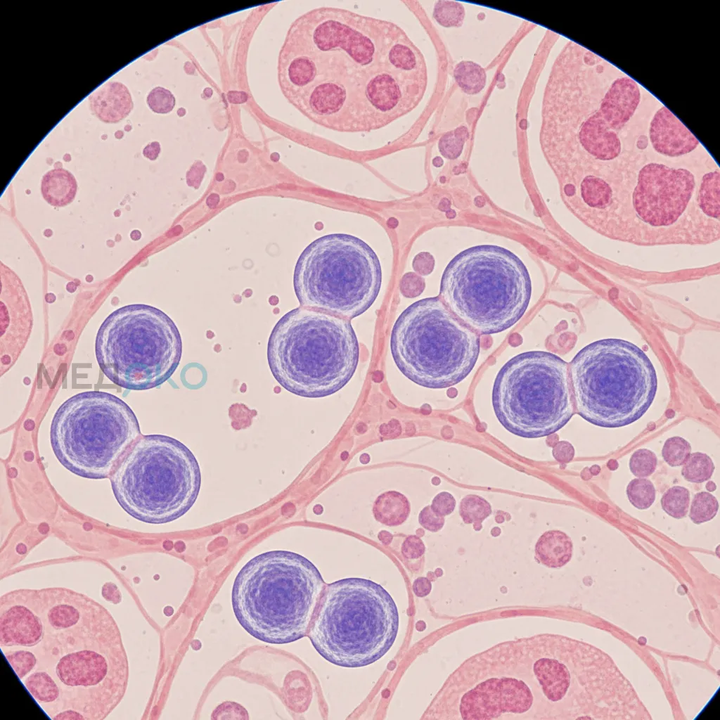 Микрофотография бактерий Streptococcus pneumoniae, частого возбудителя респираторных инфекций 