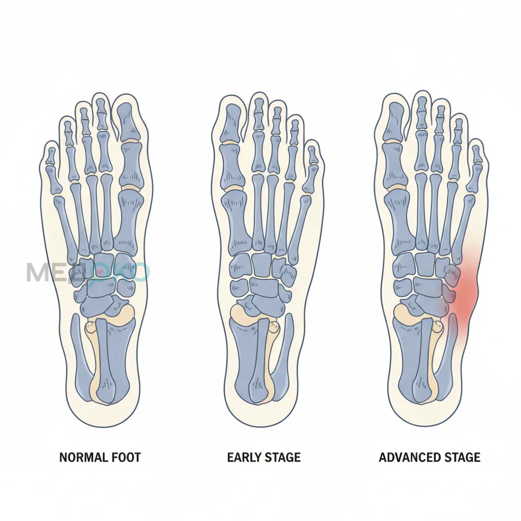 Схема развития вальгусной деформации первого пальца стопы (Hallux valgus).
