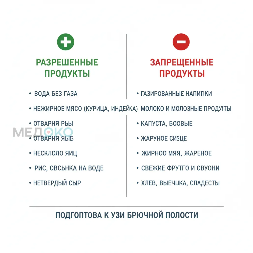 Таблица с продуктами, разрешенными и запрещенными перед УЗИ