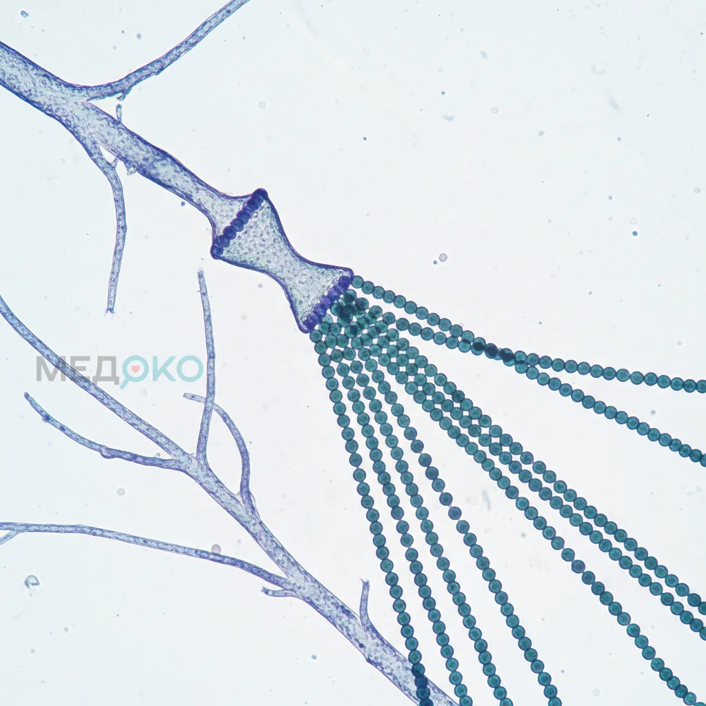 Микроскопическое изображение гриба Aspergillus fumigatus