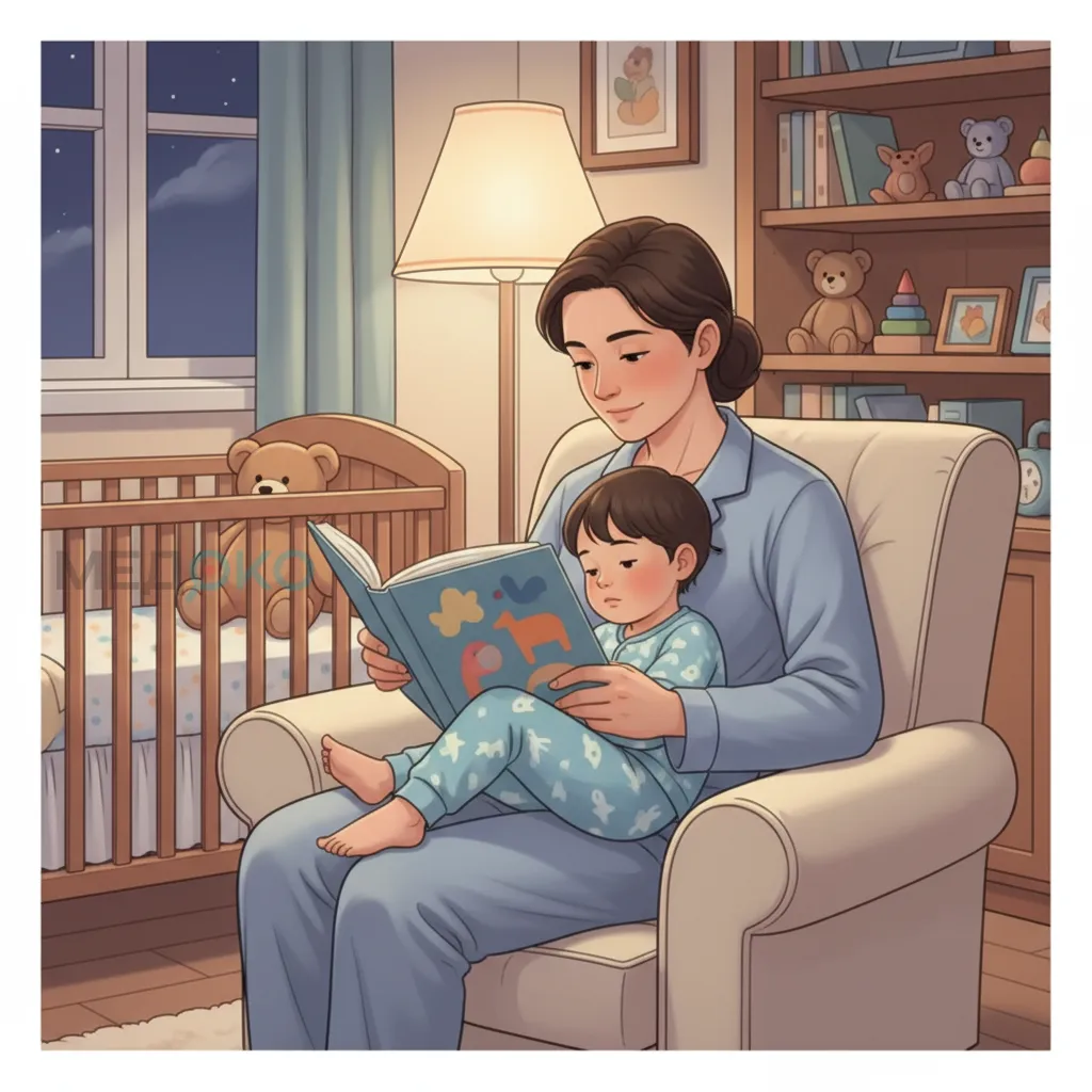 Родитель читает книгу ребенку перед сном