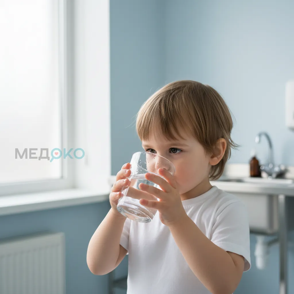 Ребёнок пьёт воду из стакана