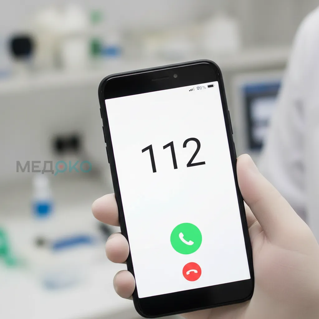 Телефон с набранным номером службы спасения 112 на экране
