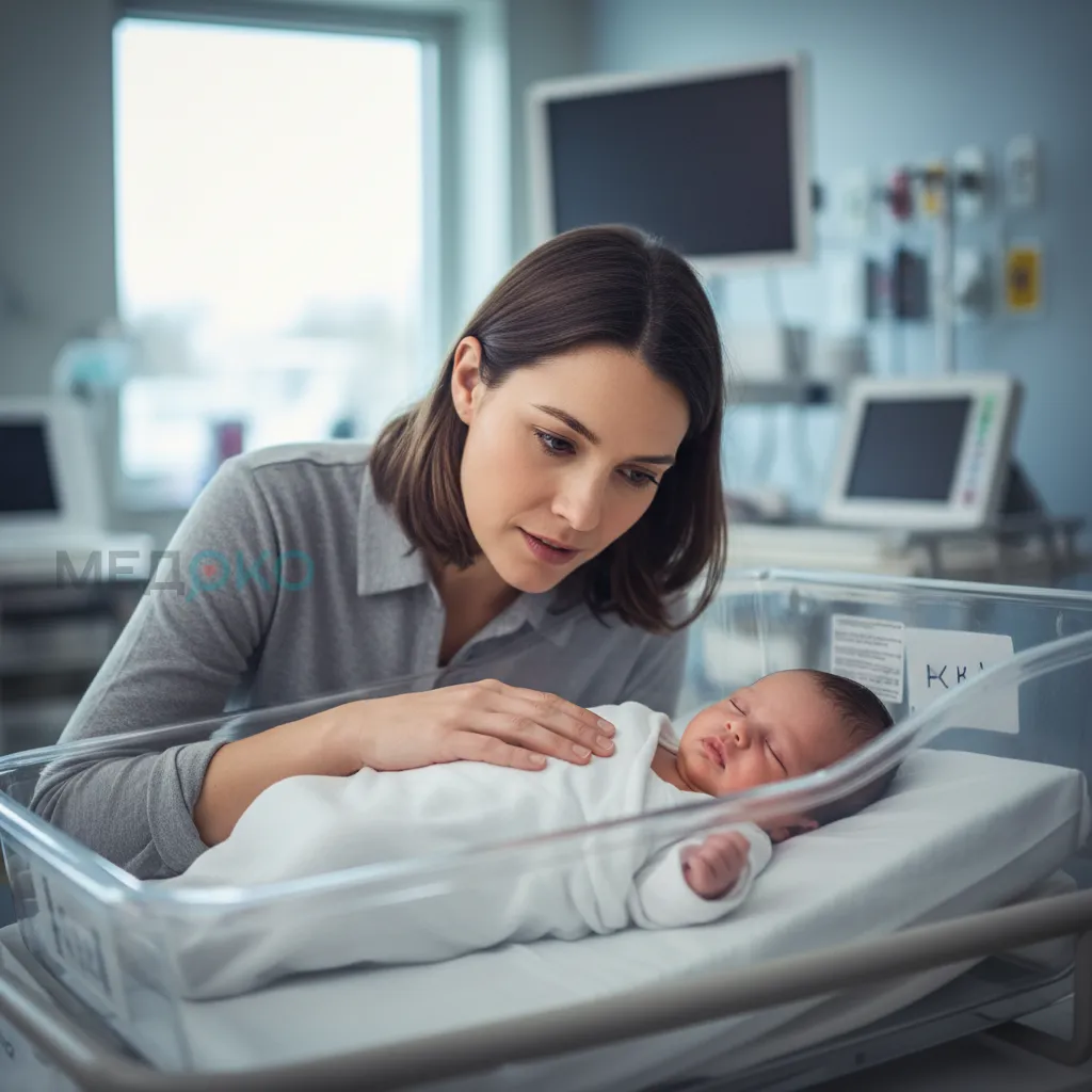 Родитель смотрит на спящего ребенка, проверяя его состояние