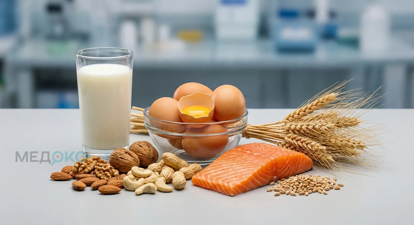 Основные продукты, вызывающие пищевую аллергию: молоко, яйца, орехи, рыба, пшеница