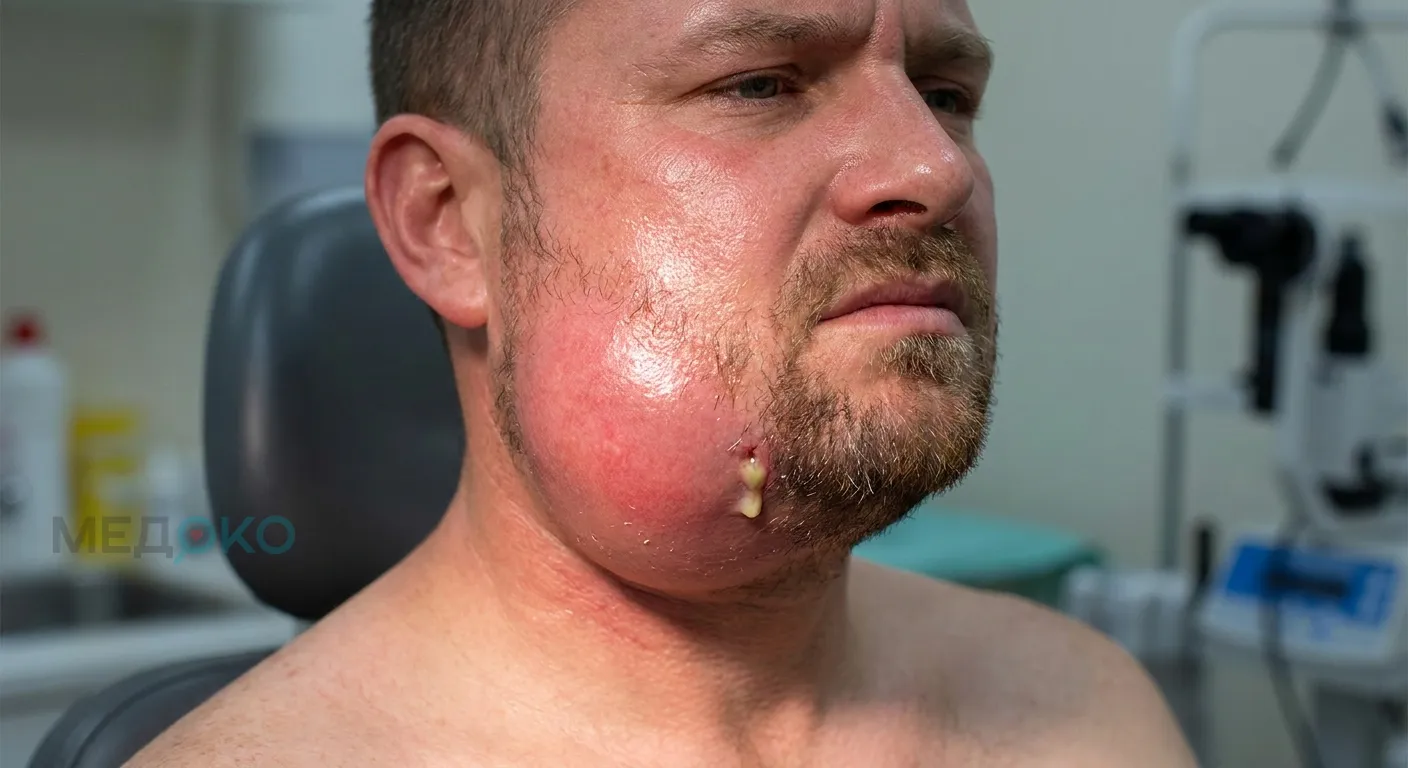 Внешние симптомы Абсцесса околочелюстного у пациента