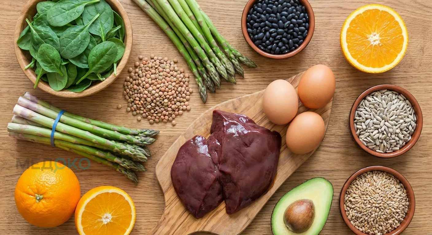 Продукты, богатые витамином B9, для профилактики фолиеводефицитной анемии