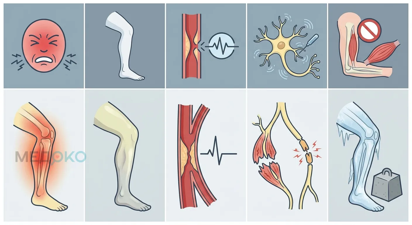 Таблица с критериями острой ишемии конечности (5P): Pain, Pallor, Pulselessness, Paresthesia, Paralysis