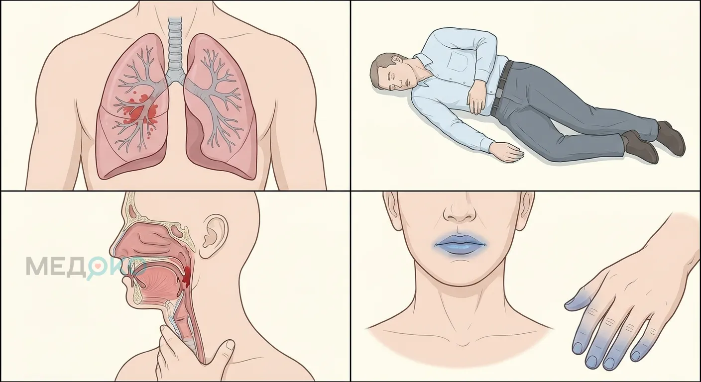 Красные флаги при кашле: кровь, обморок, удушье, цианоз
