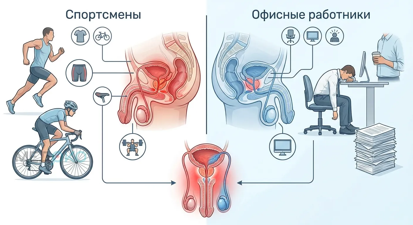 Факторы риска болезненной эякуляции у спортсменов и офисных работников