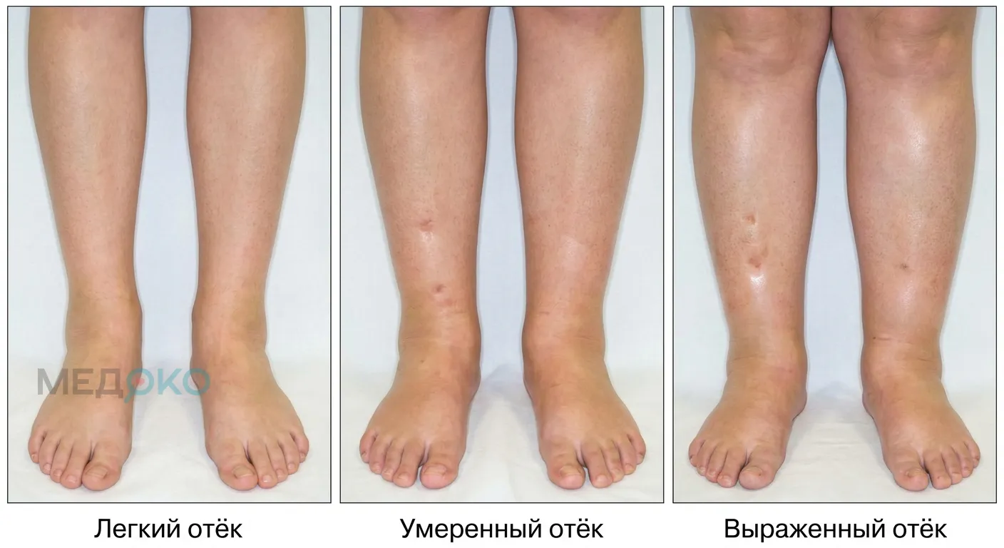 Шкала интенсивности: легкий, умеренный и выраженный отёк голени