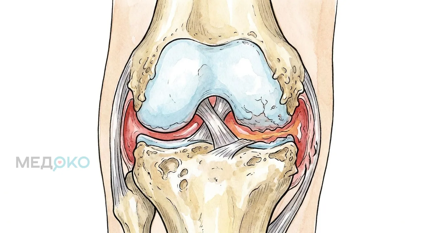 Схема строения сустава при остеоартрозе, применимо в том числе для ветеринарии собака породы лабрадор