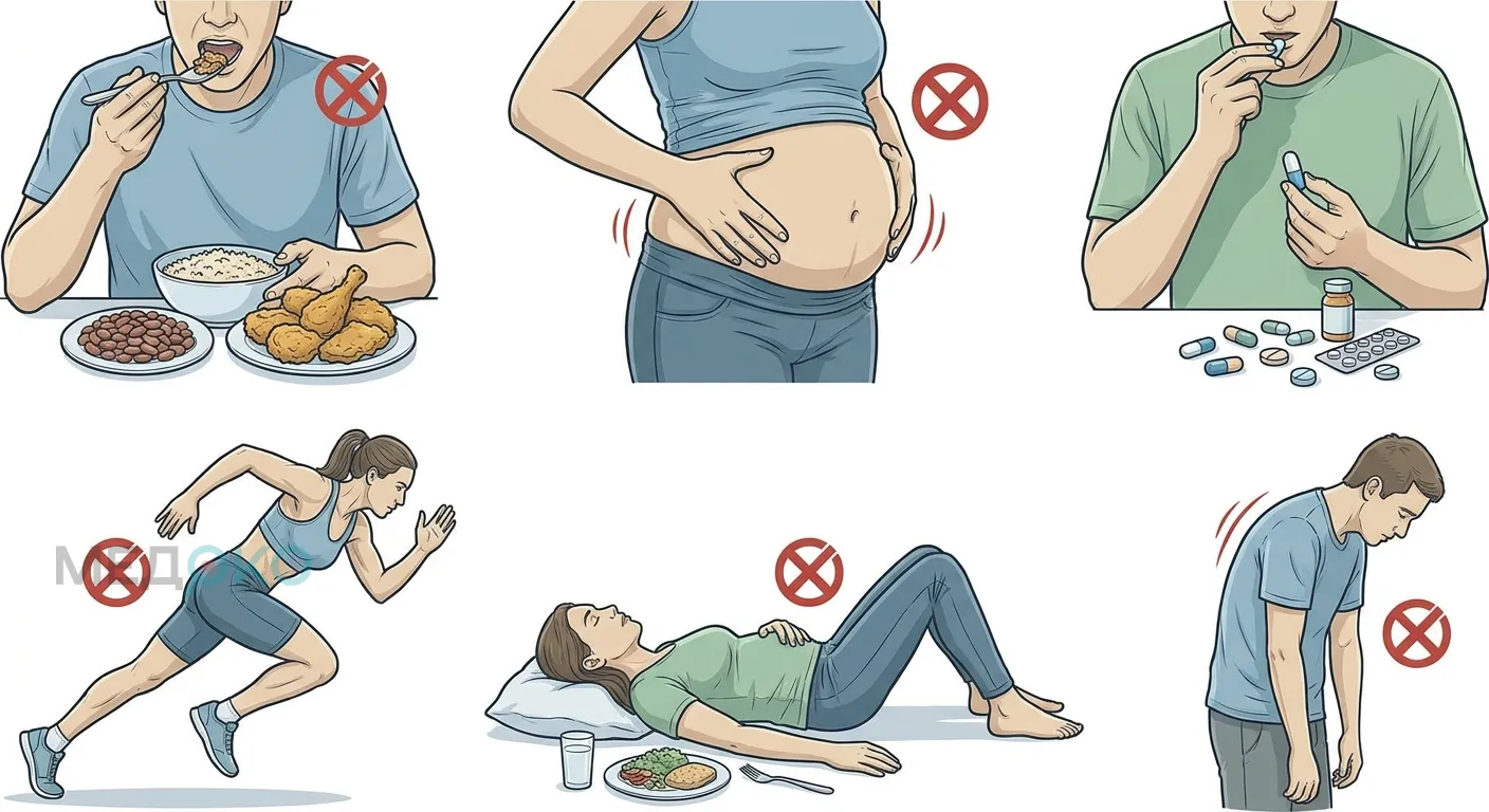 Что нельзя делать при боли и вздутии живота