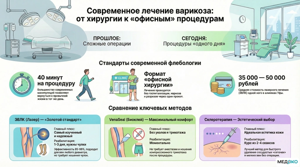 Сравнение современных методов лечения варикоза: от лазера до биоклея Сравнение современных методов лечения варикоза: от лазера до биоклея