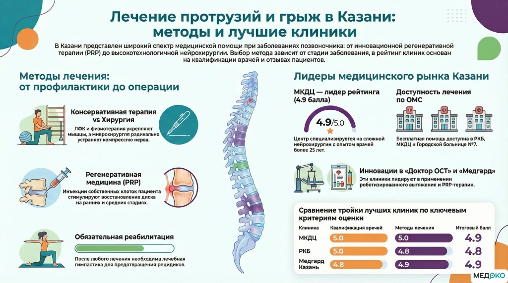 Сравнение методов лечения и независимый рейтинг клиник Казани при протрузиях и грыжах позвоночника