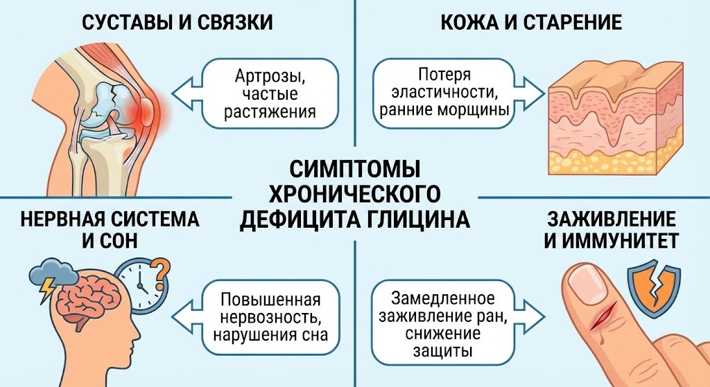 Симптомы дефицита глицина