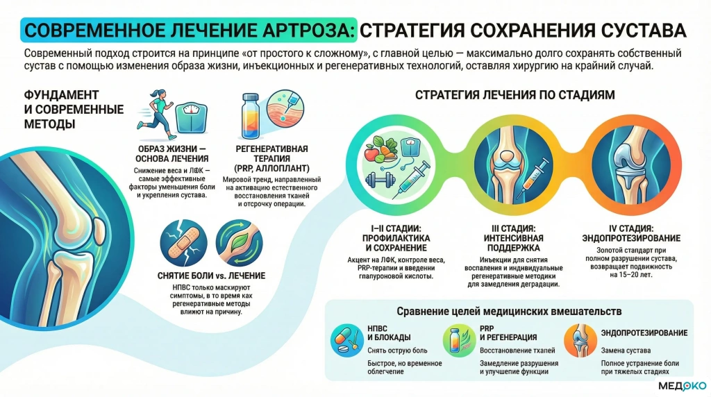 Навигатор пациента при артрозе: сравнение методов лечения на разных стадиях Навигатор пациента при артрозе: сравнение методов лечения на разных стадиях