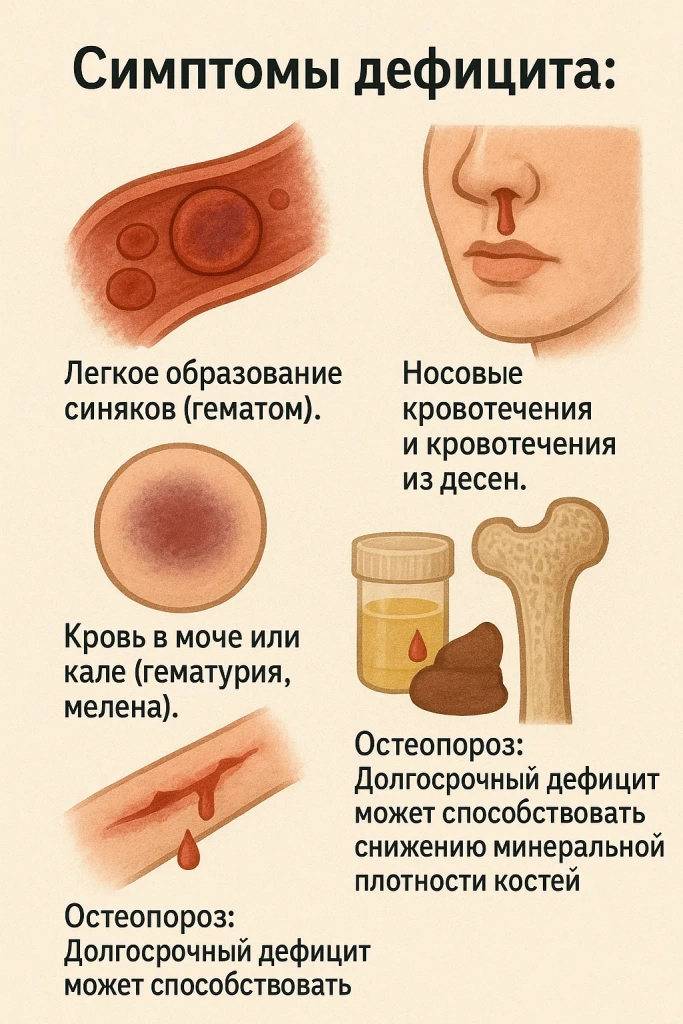 Симптомы дефицита К Симптомы дефицита К