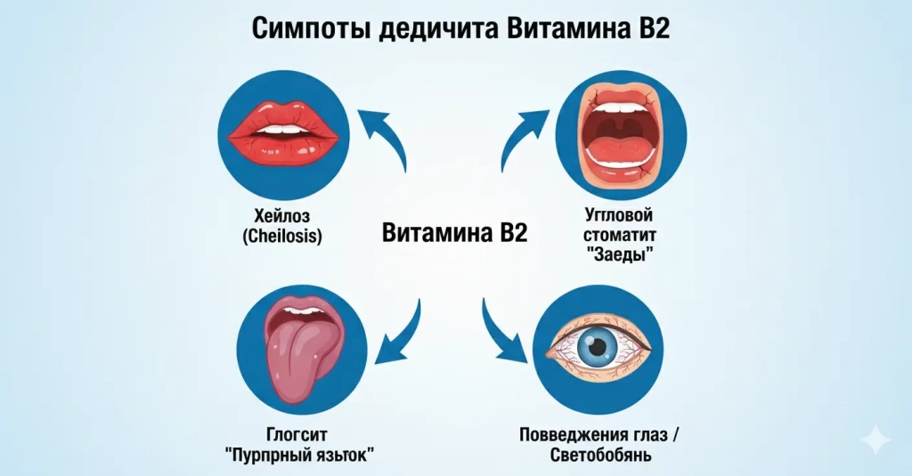 Дефицит витамина Б2 симптомы