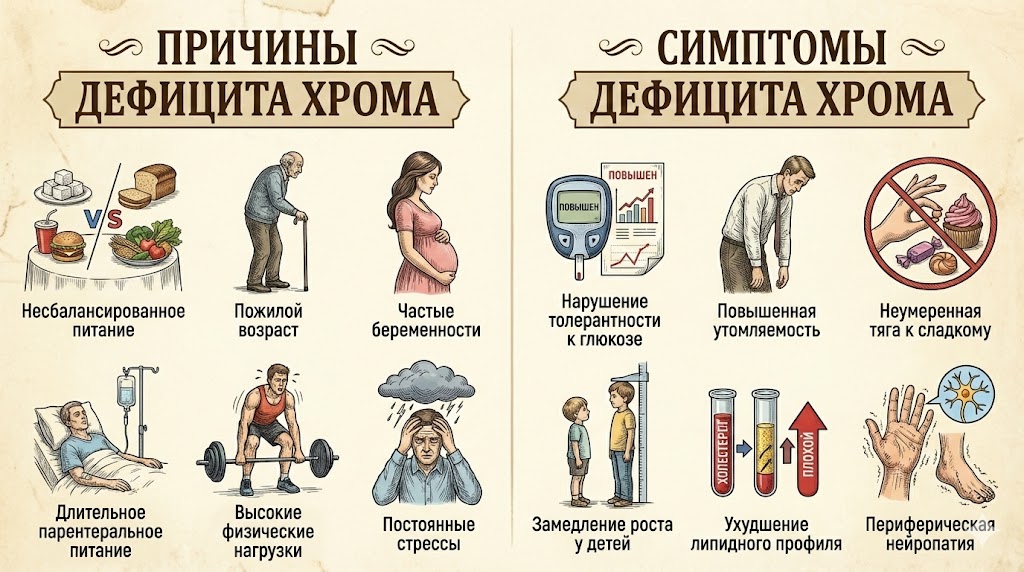 Причины и симптомы дефицита хрома